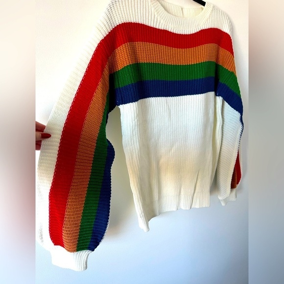 Boutique multicolor striped crew neck knit long sleeve sweater NWT - Picture 2 of 8